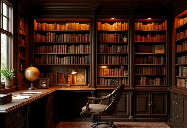 Image of an antique numismatic study or library